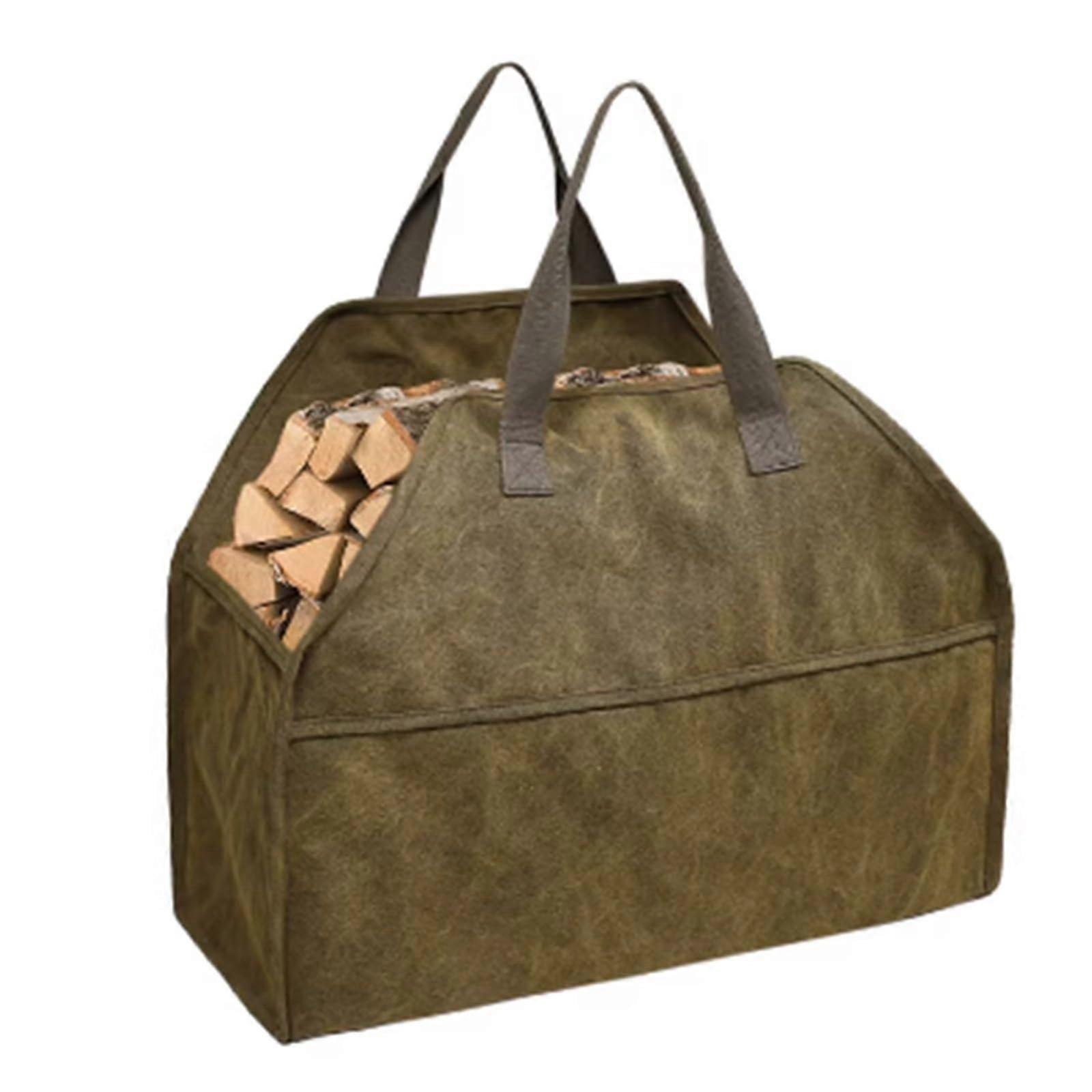 Firewood Carrier Heavy Duty Canvas Waterproof Log Tote Bag with Handles for Camping and Indoor Use