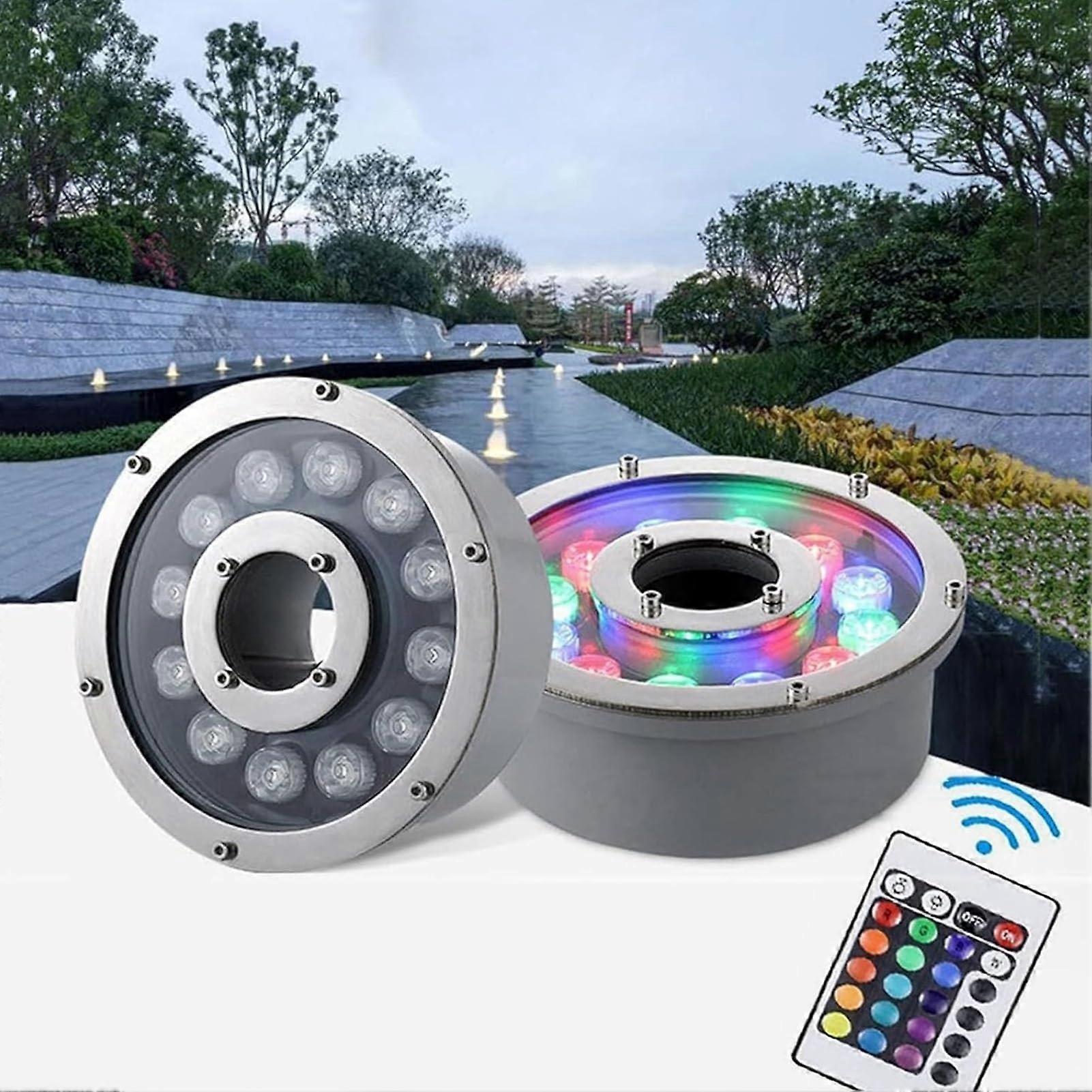 LED Fountain Light RGB ColorChanging IP68 Waterproof Underwater Pond Spotlight with Remote 18W