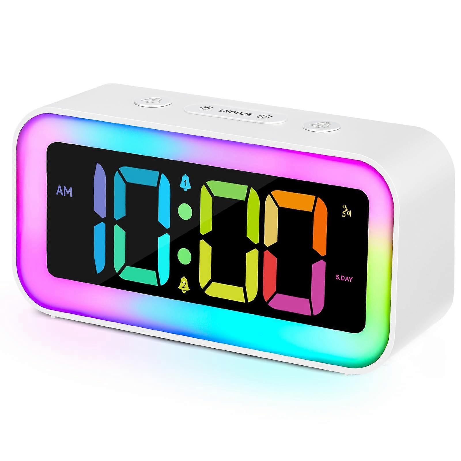 Extra Loud Digital Alarm Clock with Dual Alarms, RGB Display, USB Charging, Night Light, White