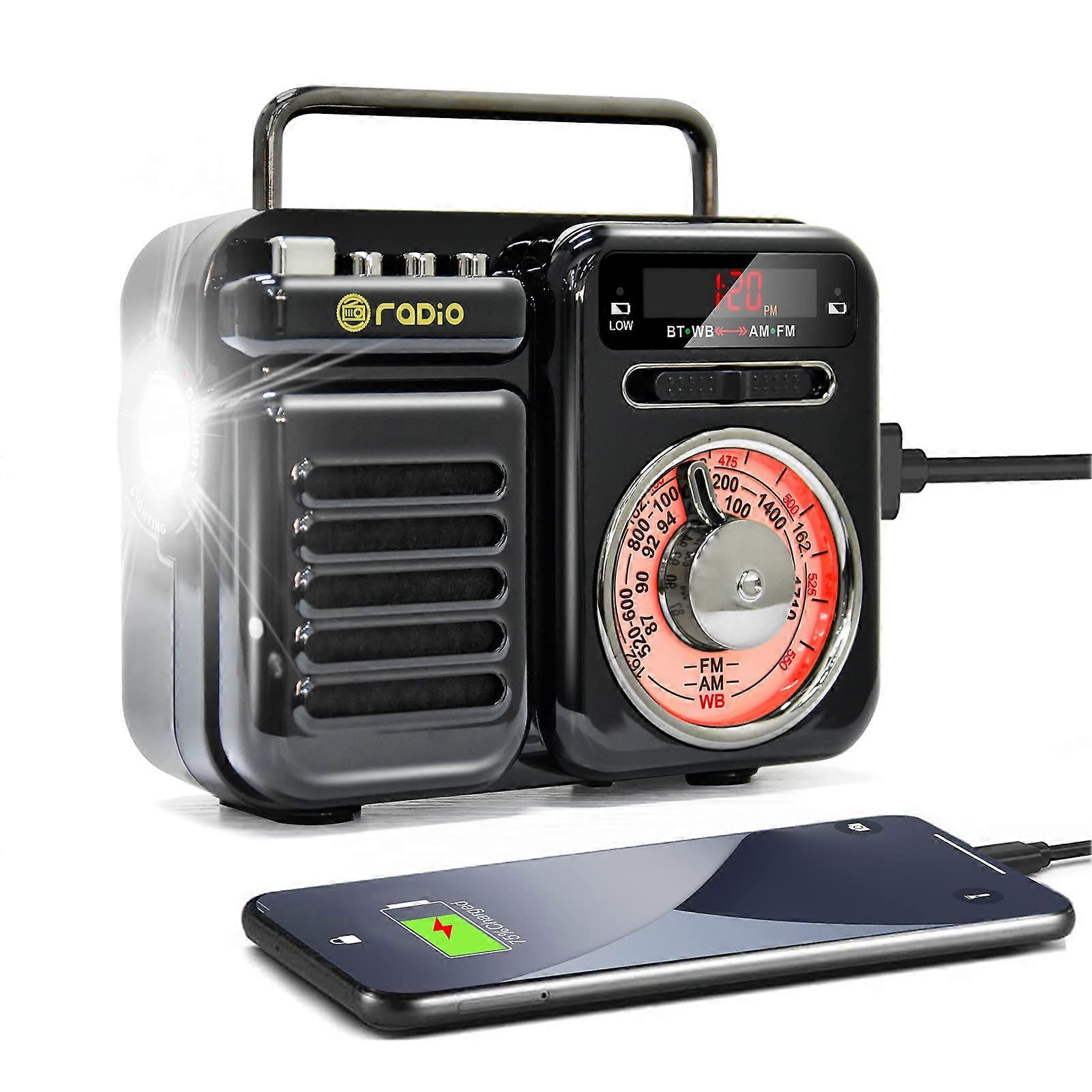 Emergency Weather Radio with Bluetooth 5.1 Speaker, Solar and Hand Crank, NOAA Alert, Phone Charger