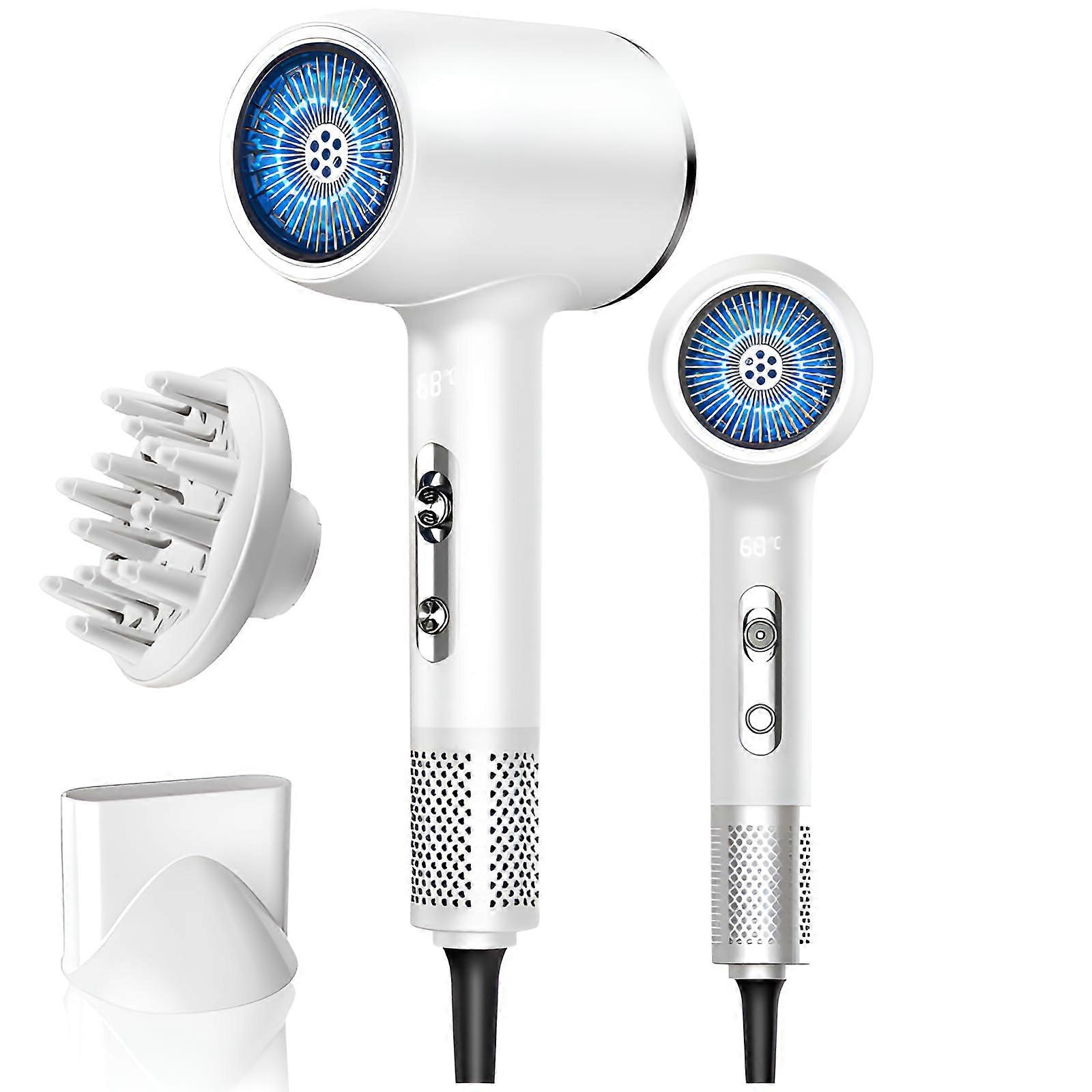 Professional Ionic Hair Dryer with LCD Heat Display, Fast Drying, 3 Speed Settings, 110V White