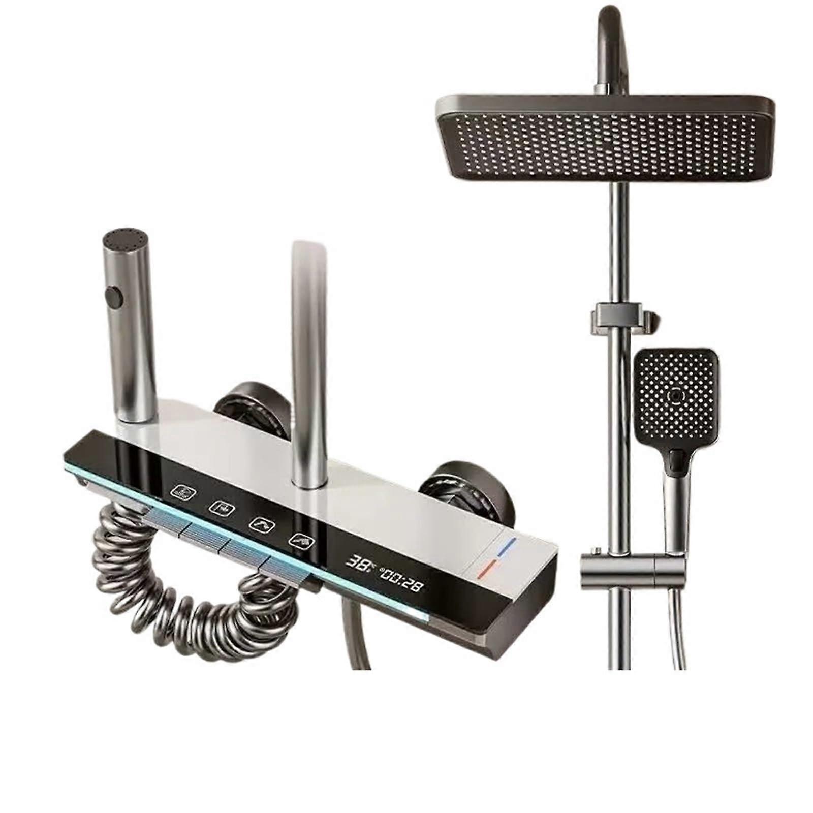 Pressure Handheld Shower Head with Arm, Air Pressure Boost, Digital Temp Display, 4 Modes