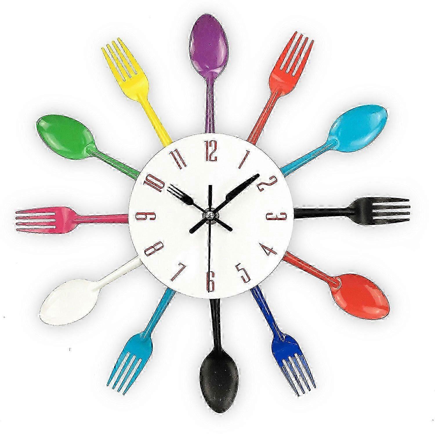 3D Removable Modern Cutlery Spoon Fork Kitchen Wall Clock Mirror Decal