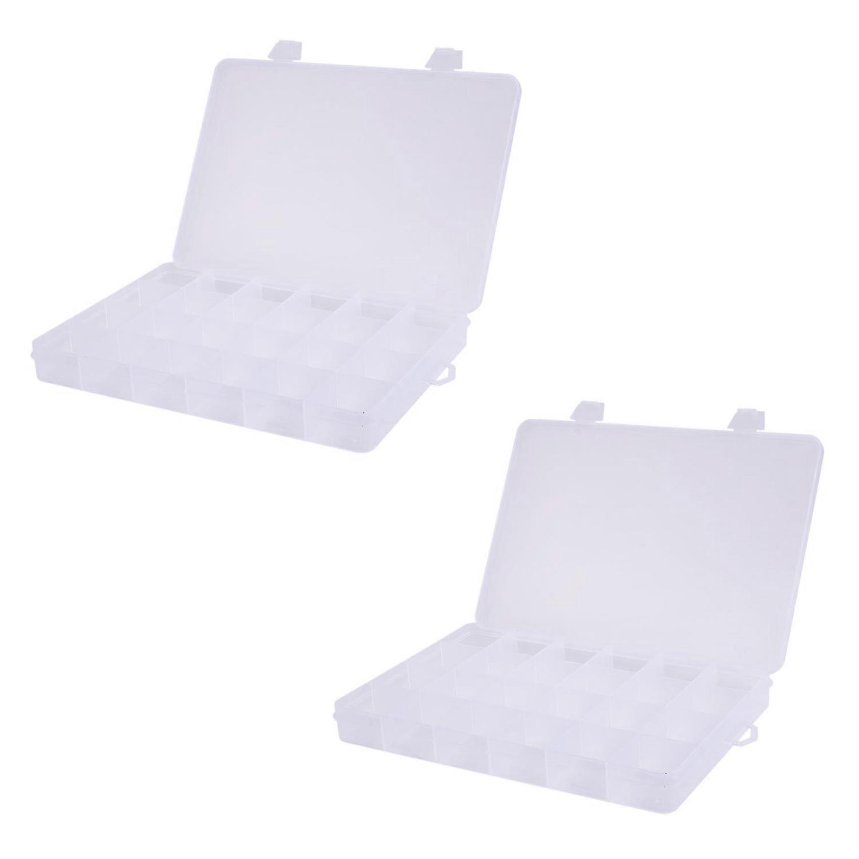 2X 24 Compartments Plastic Box Case Jewelry Bead Storage Container Craft Organizer