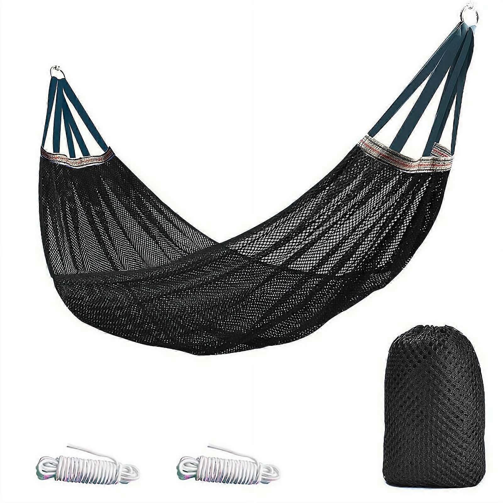 Camping Hammock with Tree Straps, Breathable Mesh, AntiRoll Design, 260x130cm Black Ref: 6545