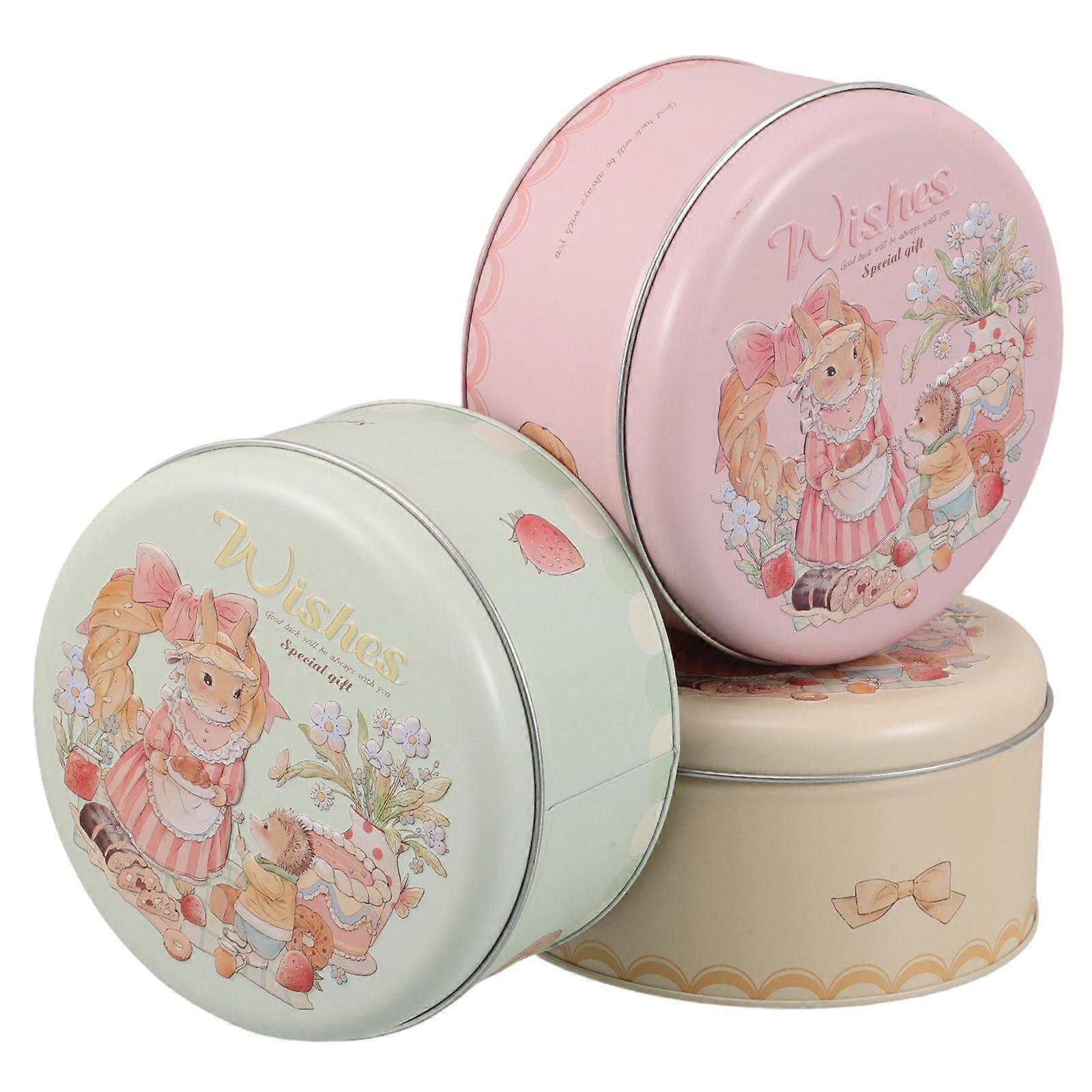 3Pcs Round Metal Candy Tins for Storage Easter Bunny Cookie Boxes