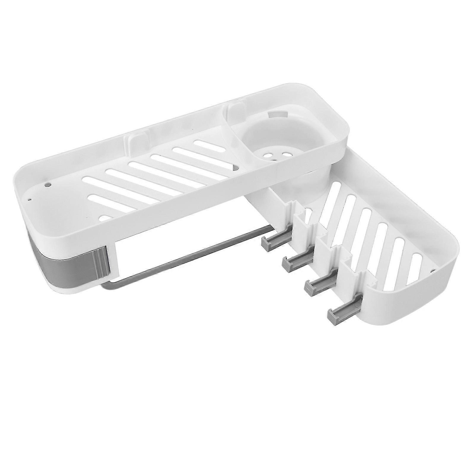 Bathroom Corner Rack Double Layer Rotatable Wall Mounted Stylish Simple Multifunctional Storage ShelfWhite and Grey 26-27s