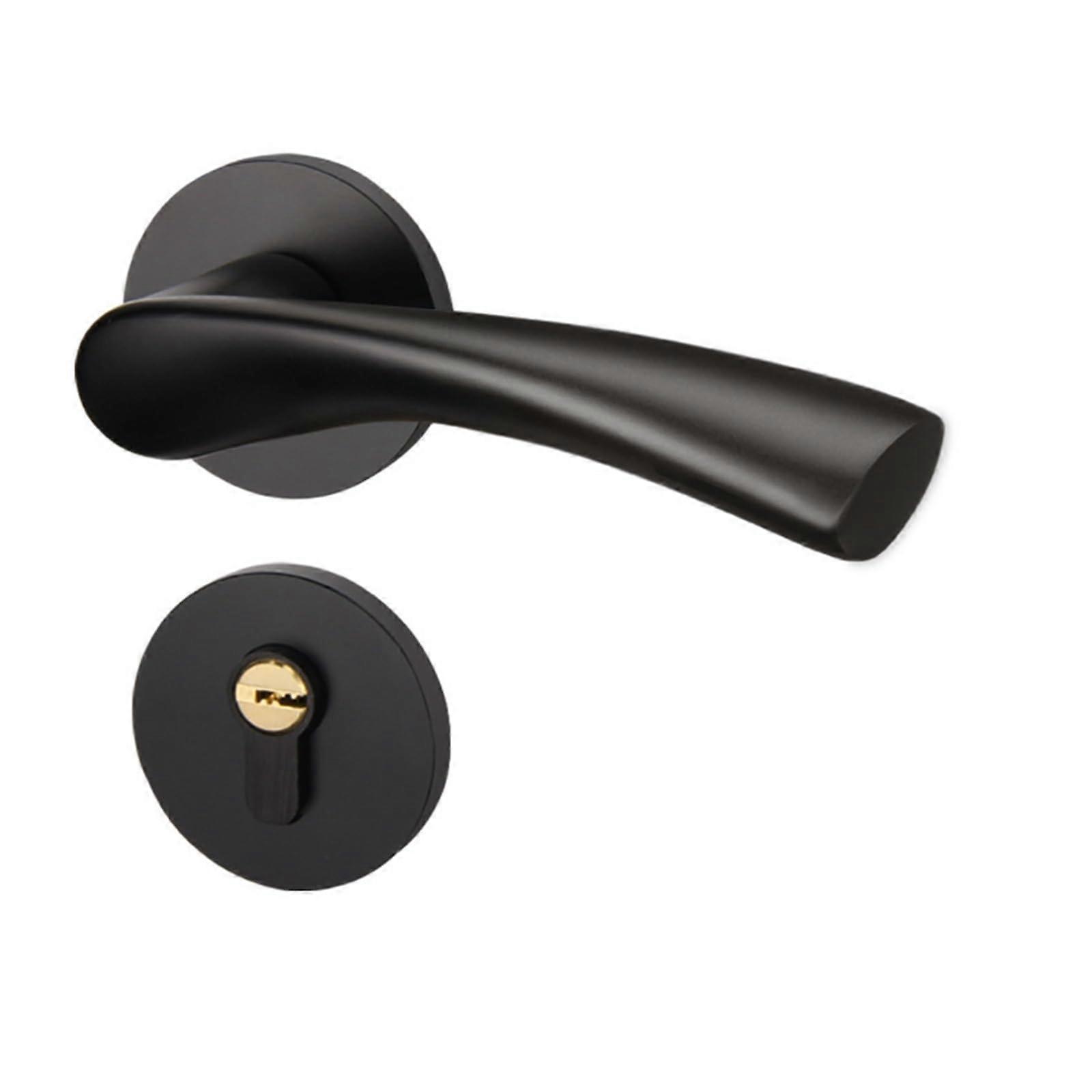 Silent Door Lock with Solid Wood Lever Handle, Black and Silver Split Design for Indoor Rooms