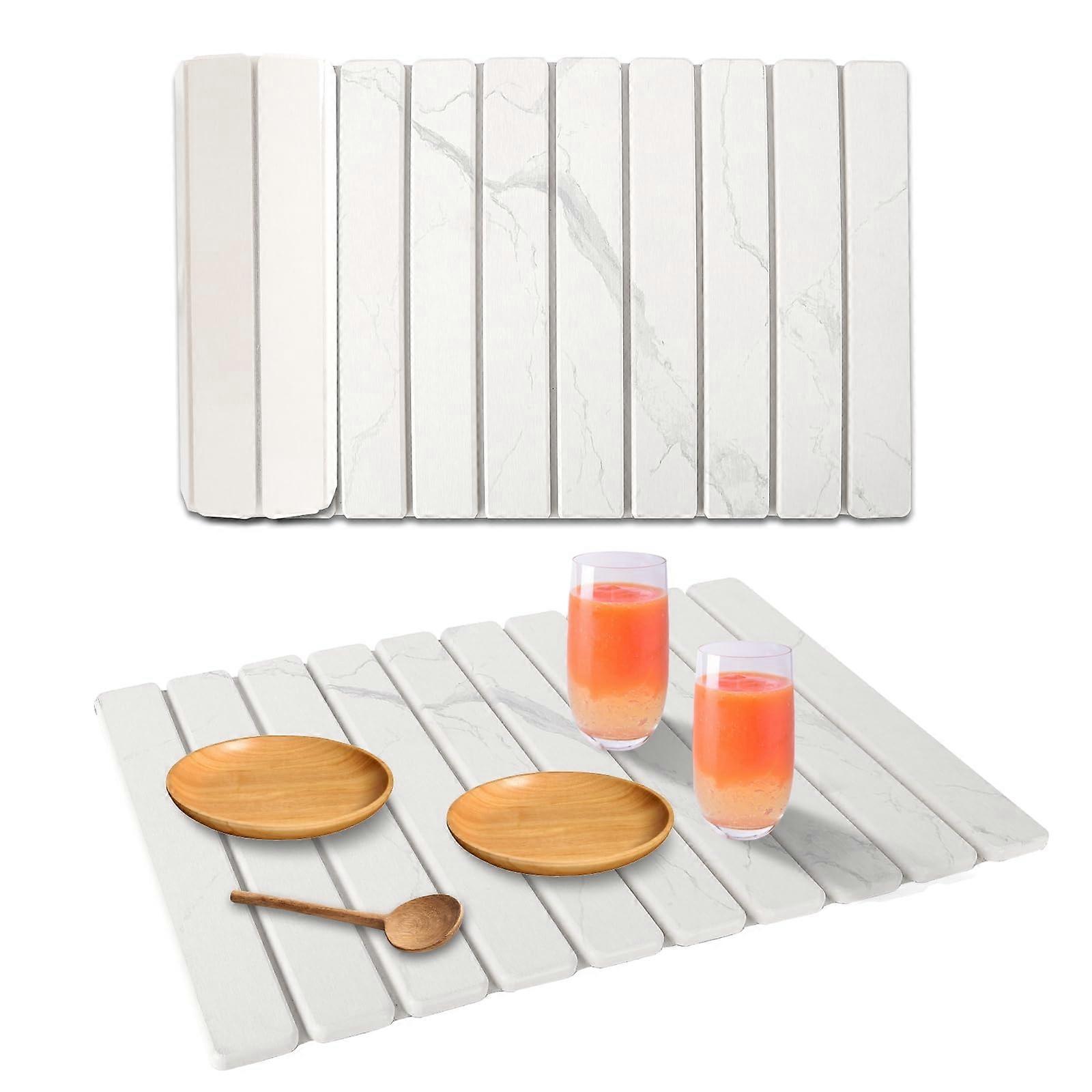 Large Absorbent Diatomaceous Earth Dish Drying Mat 24x15 White Marble Quick Dry Kitchen Counter