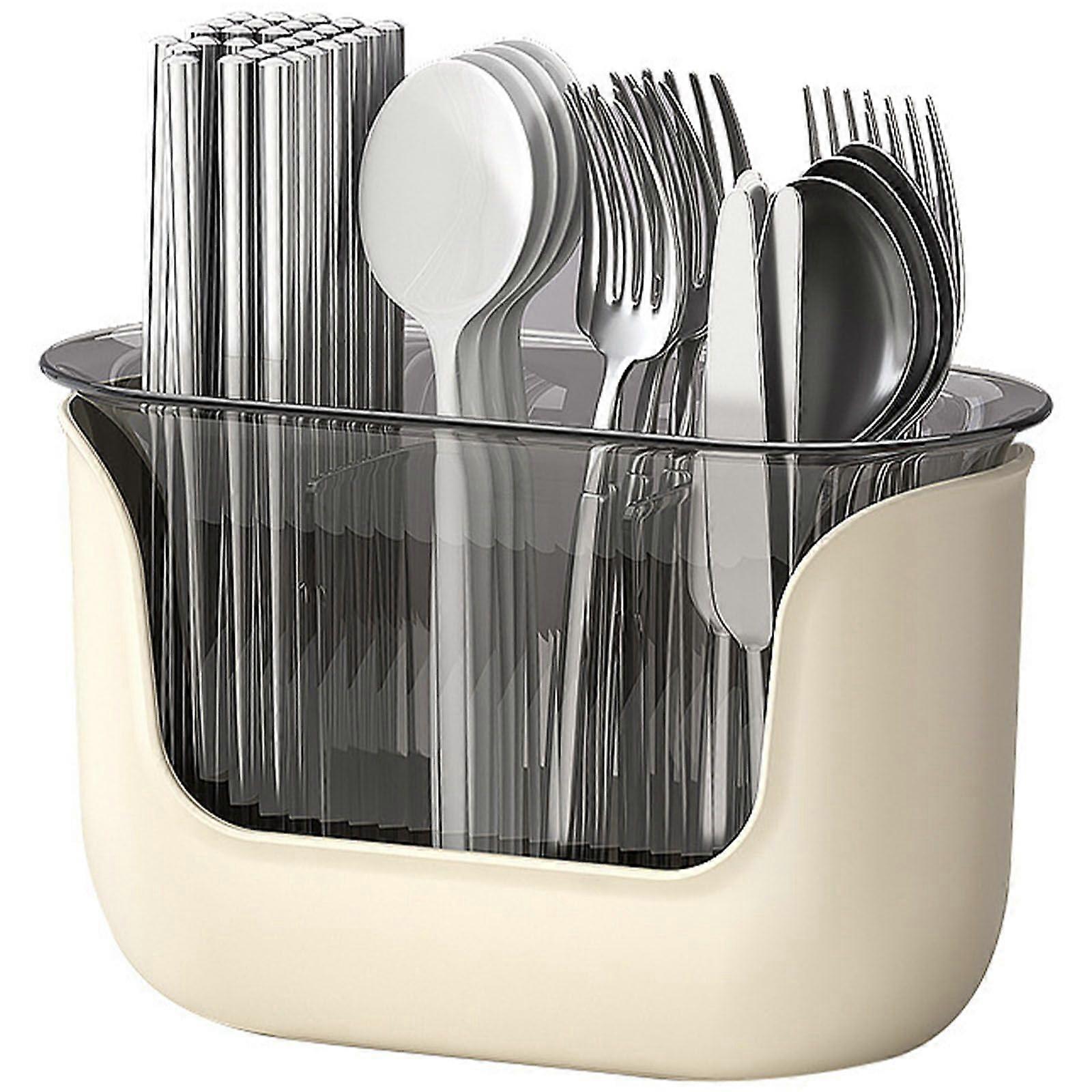 White Countertop Utensil Holder with 3 Compartments Silverware Organizer for Kitchen Storage