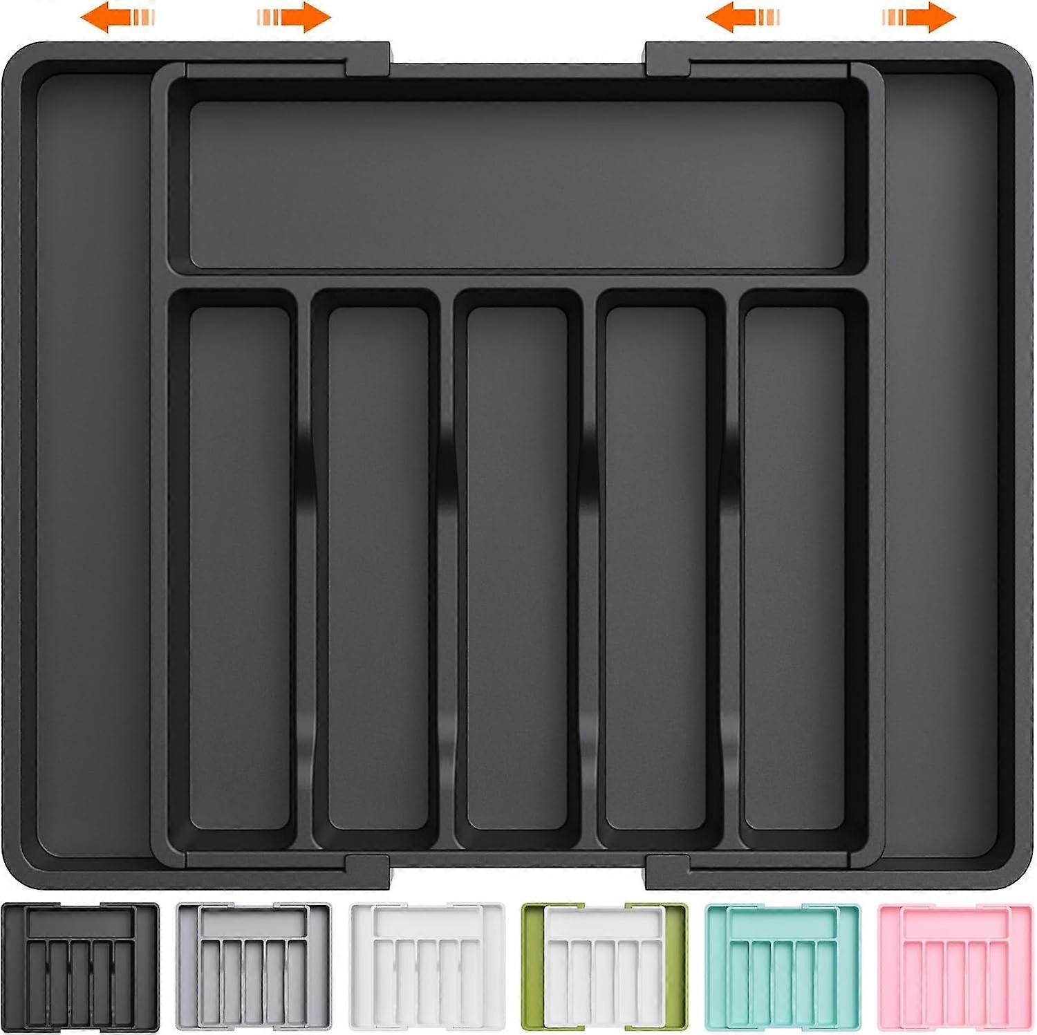 Expandable Kitchen Drawer Organizer Silverware Tray with 8 Compartments Adjustable Width Black