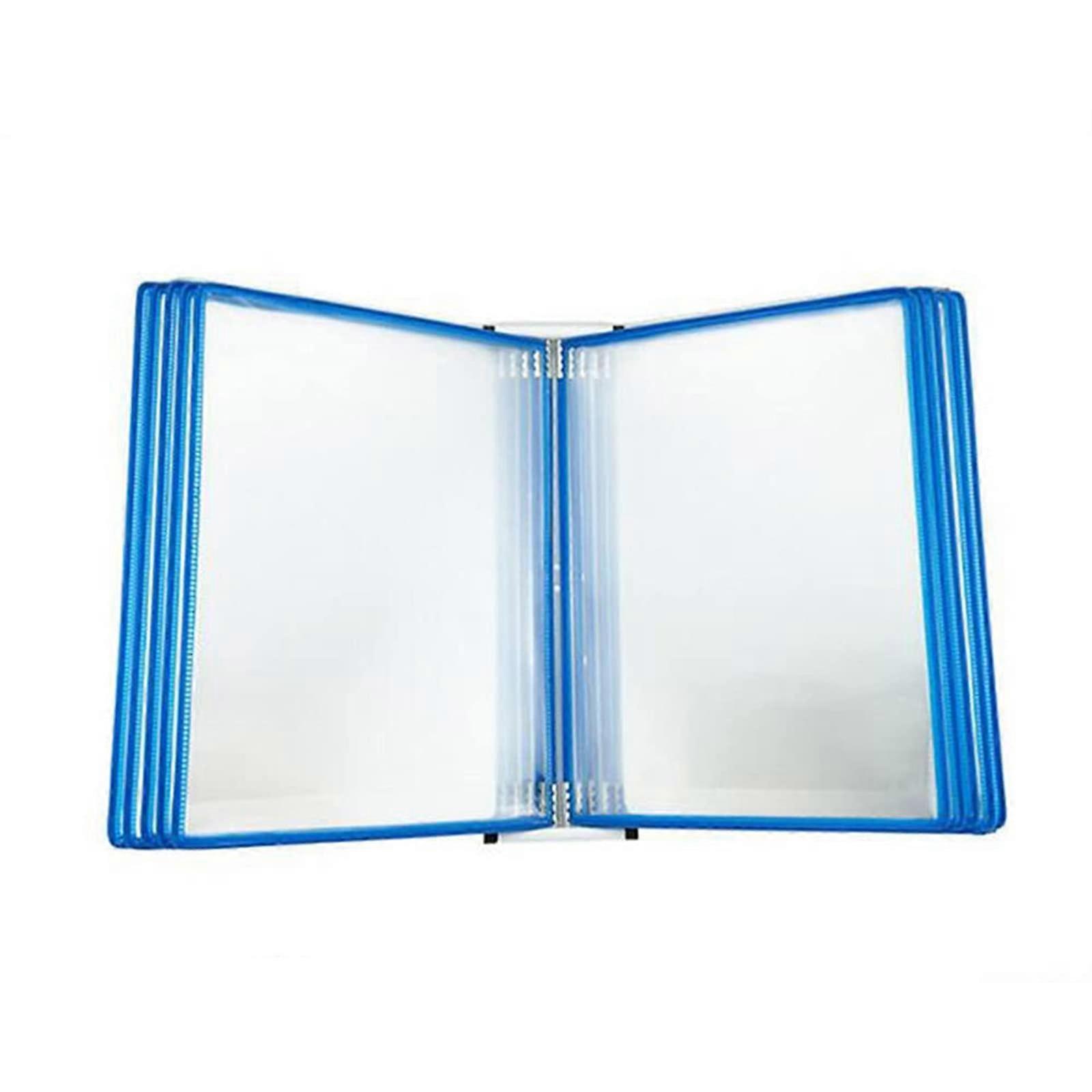 Wall Mount Display Rack with 10 DoubleSided Panels for A4 Documents, Durable Metal Frame, Blue