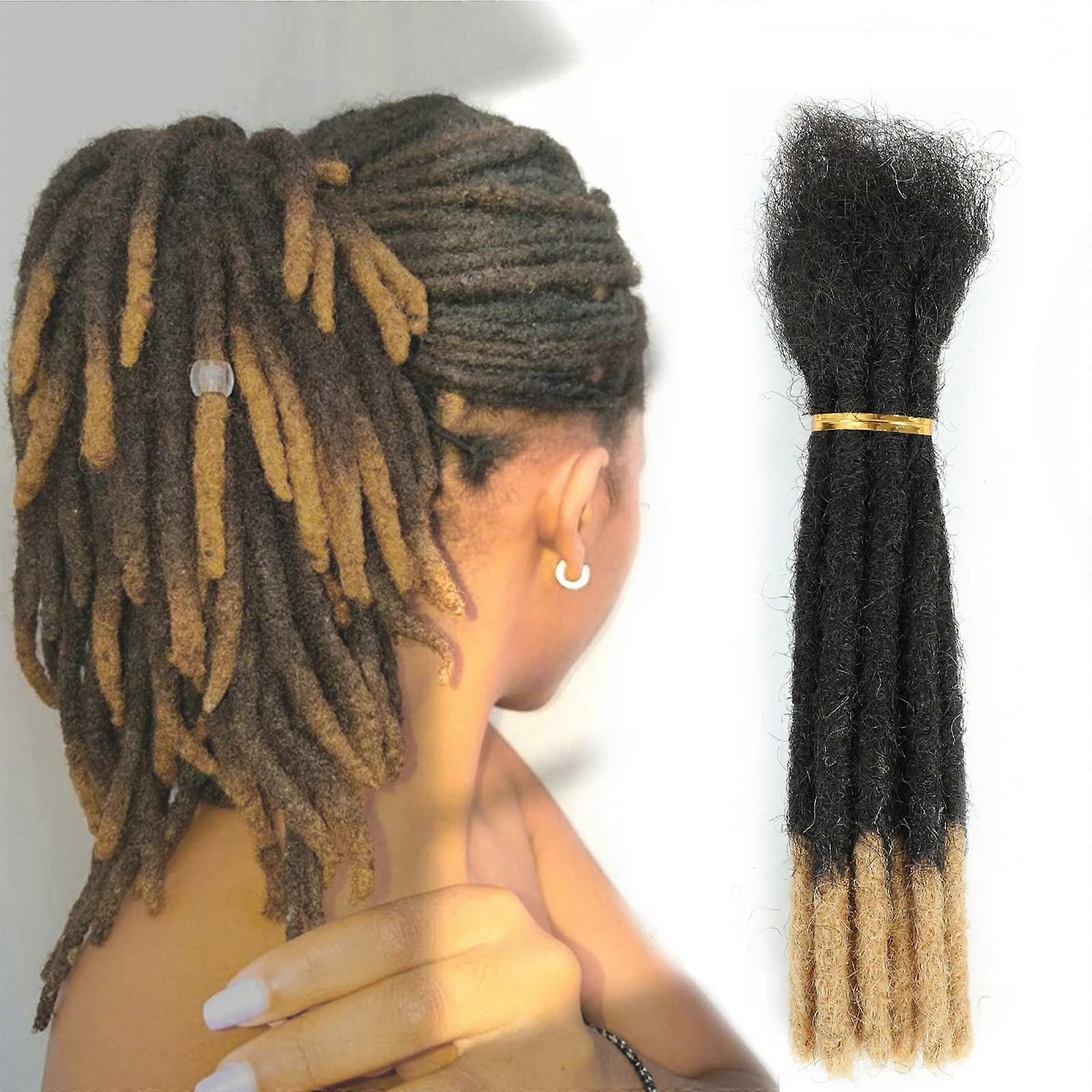 6 Inch Human Hair Dreadlock Extensions, Fully Handmade Locs, Dyable BleachSafe 0.6cm Width 1B/27#
