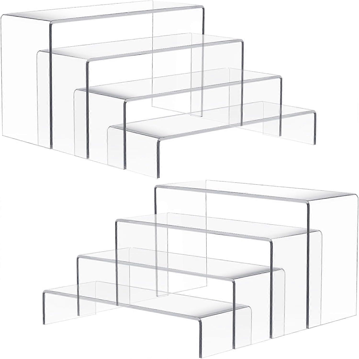 Large Clear Acrylic Display Risers Set, 8pcs Rectangular Tiered Stands for Retail Jewelry Figures