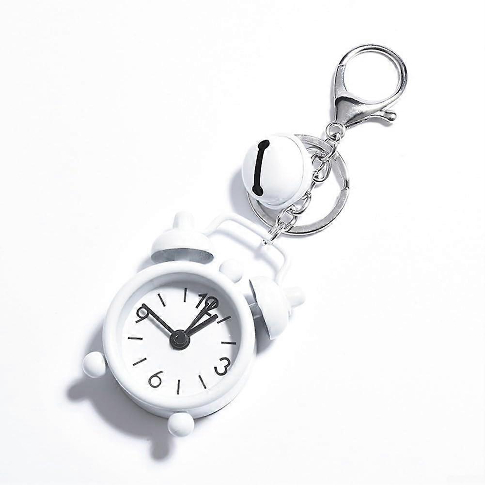 Mini Alarm Clock Keychain with Unique Pattern, Compact 4cm Size for Bags and Keys White
