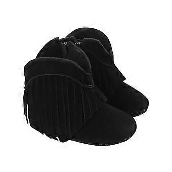 Baby Girls Cowboy Tassel Boots Side Zipper Moccasins Soft Bottom Non-Slip Toddler Shoe Black 18-24 Months