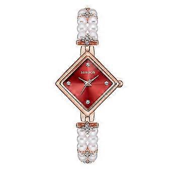 MOKAGO Damenuhr mit Diamantzifferblatt und Perlenarmband – Roségoldenes Gehäuse mit Diamantakzenten | Elegante Modeuhr für Damen