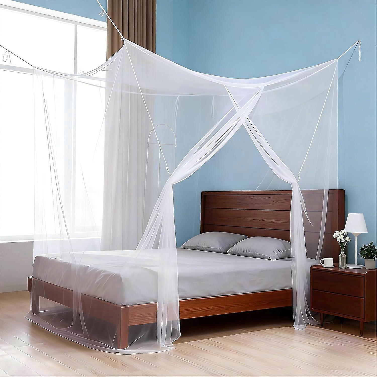 Rectangular mosquito net with 4 corners for bed, one opening door, wit