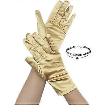 Kurze Satinhandschuhe für Damen im Stil der 1920er Jahre, passend zu Hochzeit, Oper, Party oder Abschlussball, goldfarben, Einheitsgröße