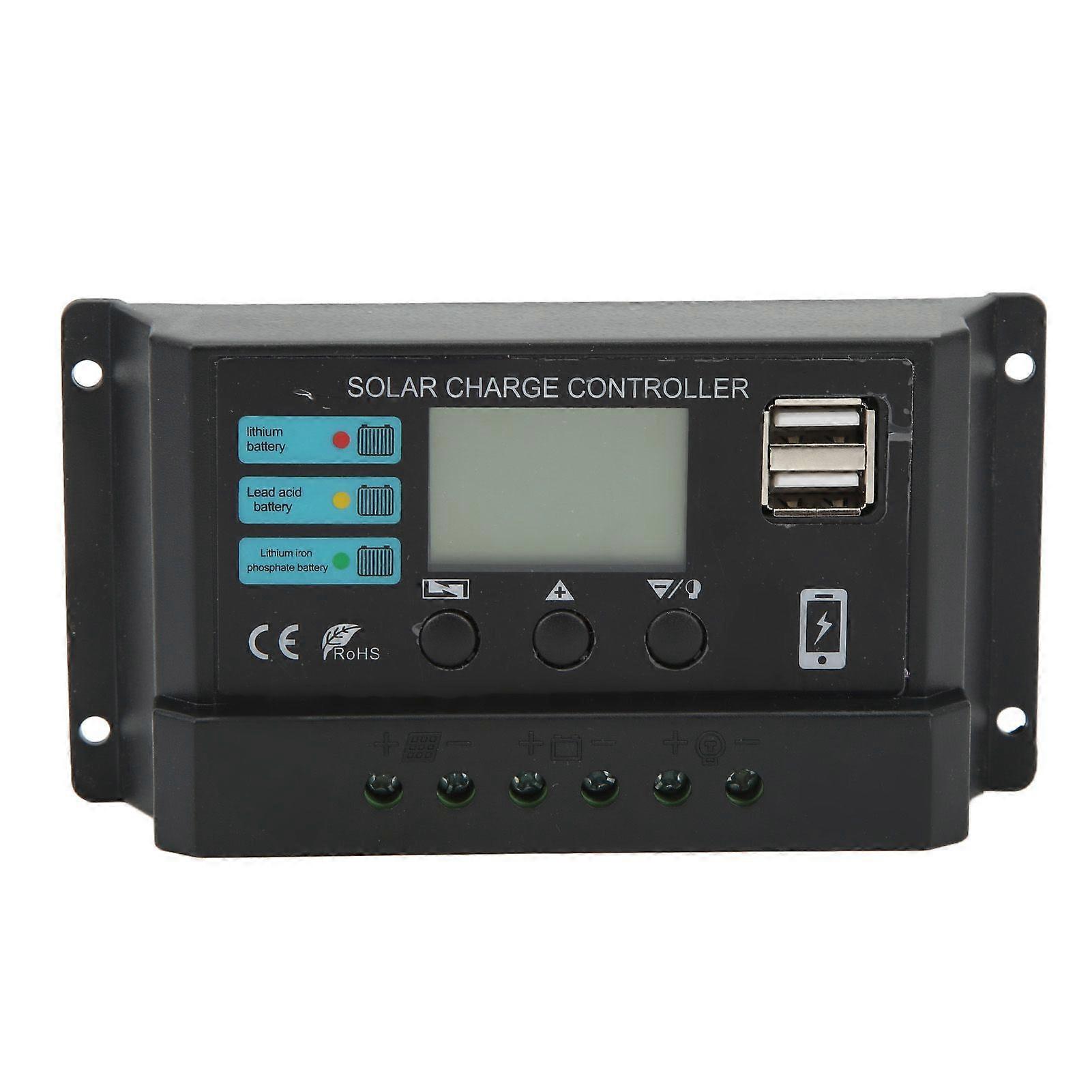 LCD-skærm Solpanelcontroller Solcelleopladningscontroller 12V 24V selvadaption sort 30A