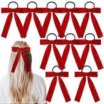 10PCS Bow Hair Tie Red Velvet Hair Ribbon Elastics Hair Scrunchies Ponytail Holder Hair Bow Bands Rope Accessories for Women Girls