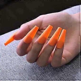 Extra Long Matte Orange Press On Nails Set 20 Pcs Fake Nail Tips for Instant Nail Makeover