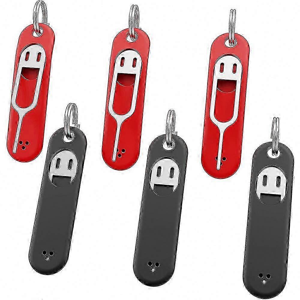 Effortless SIM Card Ejection: 6Pcs SIM Tray Removal Tool Ejector Pins with Removable Key Chain, Black & Red