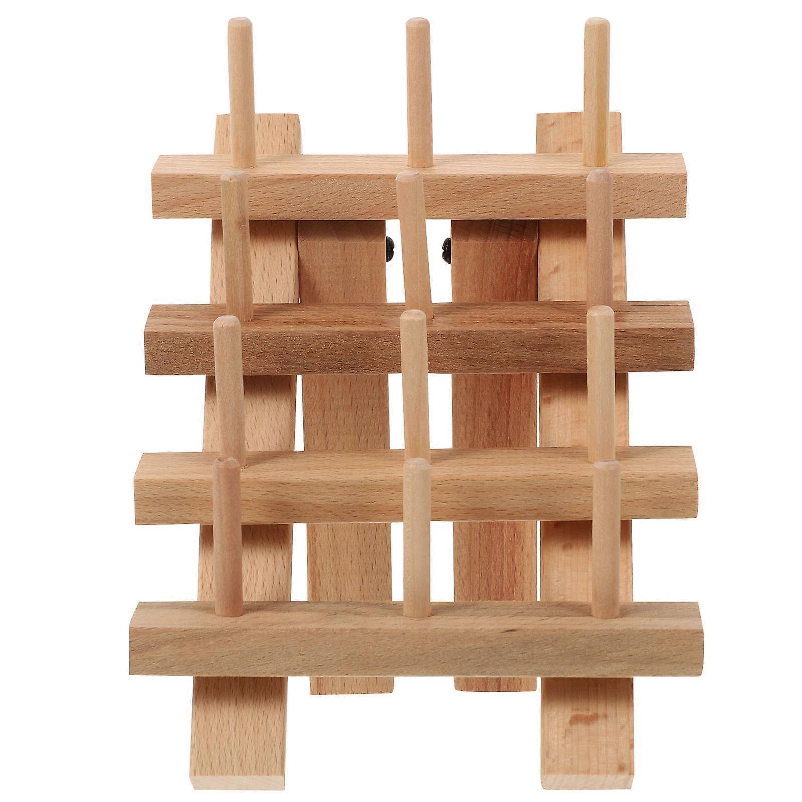 Wooden Thread Rack Folding Beech Holder for Embroidery 4Pcs Storage