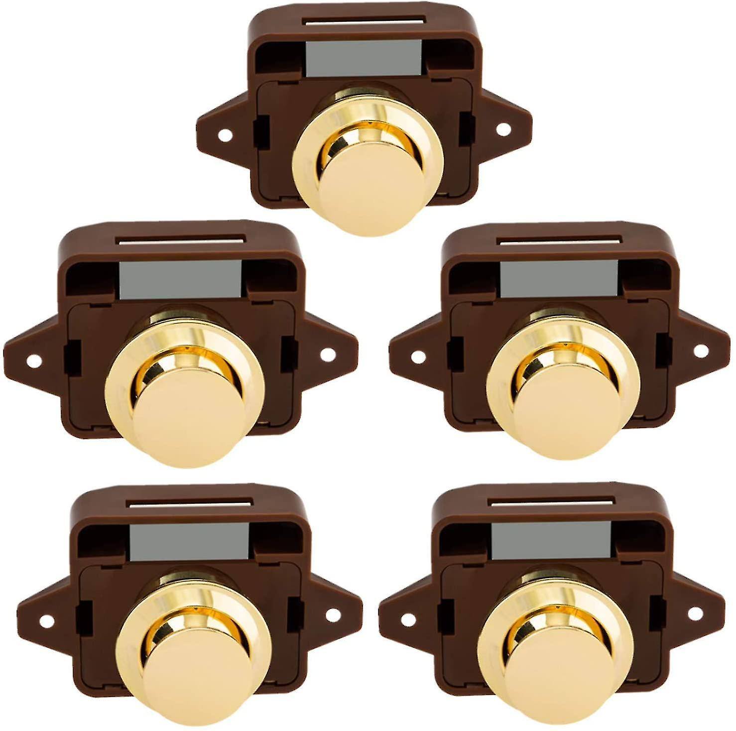 Keyless Push Button Catch Door Knob Lock Rv Caravan Cabinet Boat Motor5pcs-brown