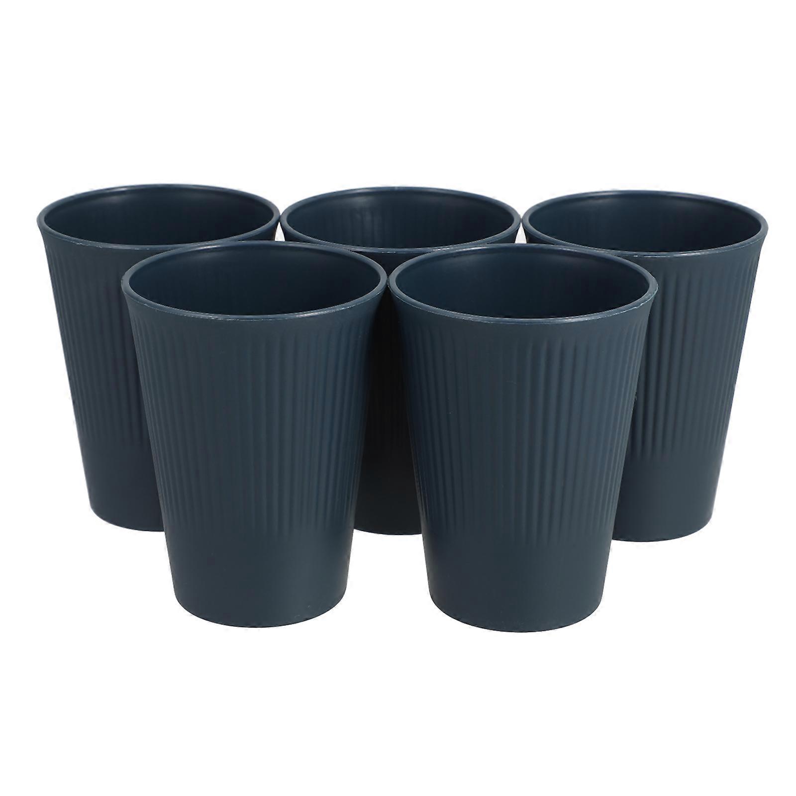 Plastic Drinking Cups Striped Cups for Storage Use 5Pcs Dark Blue