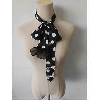 Women Polka Dot Long Scarf, Decorative Neck Tie with Bow and Lace Ruffle, Vintage Slim Neckband Accessory for Dress Blouse