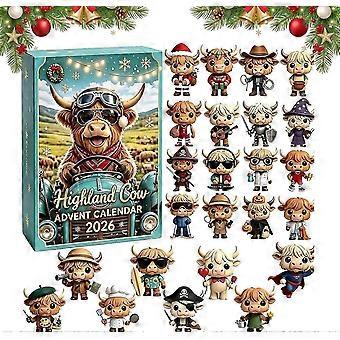 Flat Acrylic Highland Cow Blind Box, Christmas Themed Figurine, Multiple Pattern Styles, Lovely Collectible Toy For Decoration
