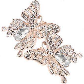 Golden Butterfly Shoe Clips Decorative Use 1Pair Rhinestones Shoe Buckles