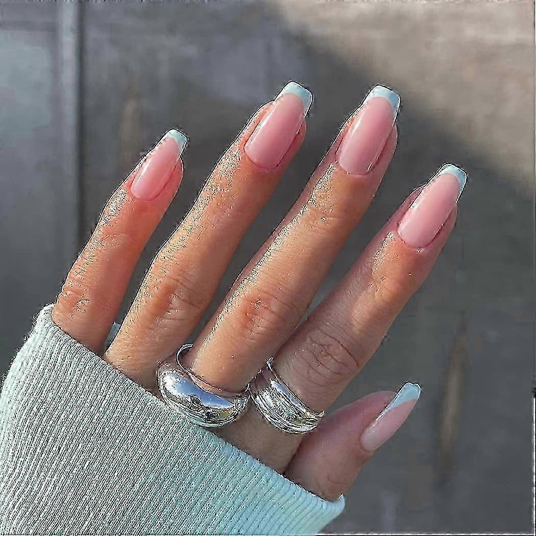 French Glossy Short Square Nails