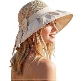 Ladies Sun Hat,UPF 50+ Summer Hat,Beach Hat Whit Bow,Adjustable Travel Foldable Brim Summer UV Hat_yzae