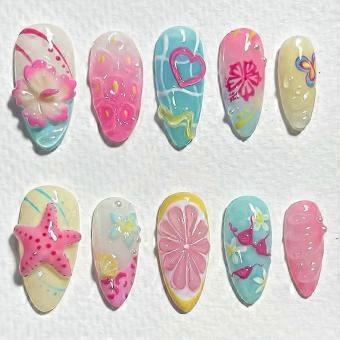 24pcs Colorful Press-On Almond Nails