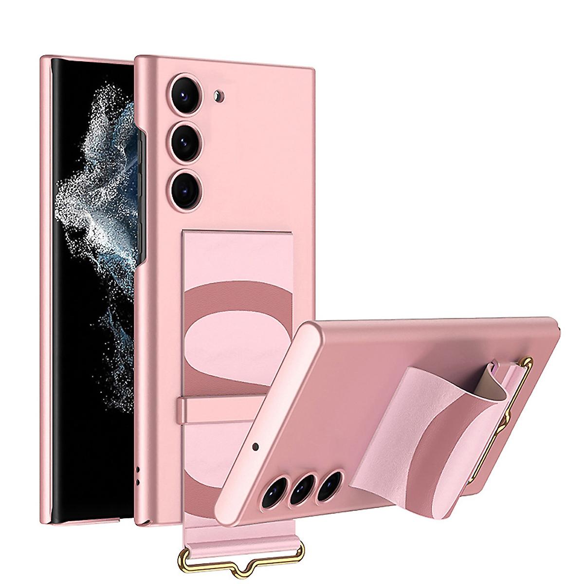 适用于三星 Galaxy S23 硅胶套 TPU 保护膜粉色带腕带支架手机壳保护套保护套配件新品