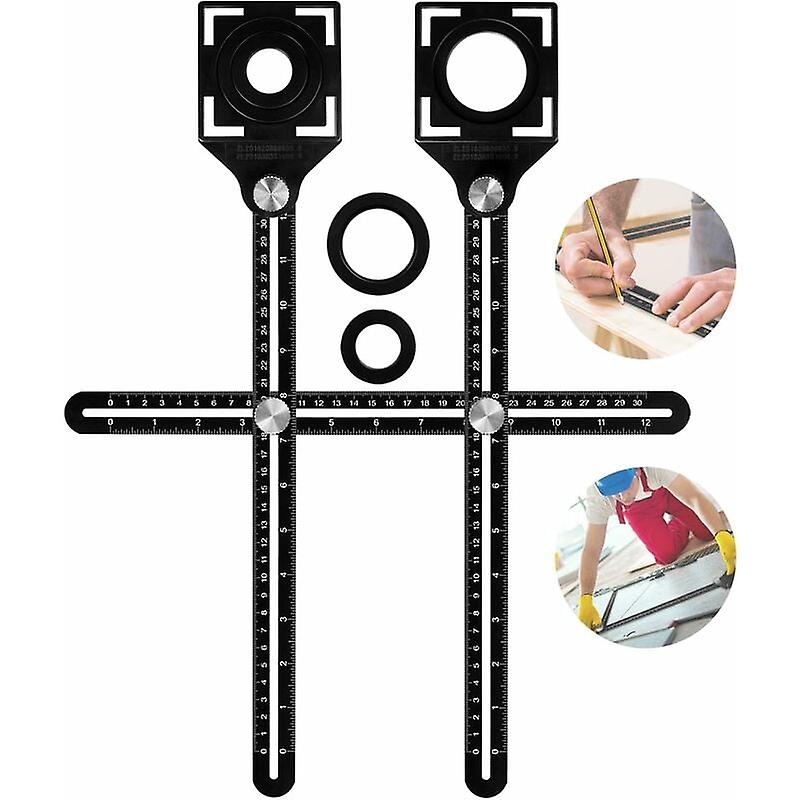 Multi-Angle Measuring Ruler with 2 Positioning Holes, Aluminum Alloy Carpenter's Ruler, Measuring Tool Jig Suitable for Builders, Craftsmen, Carpenter
