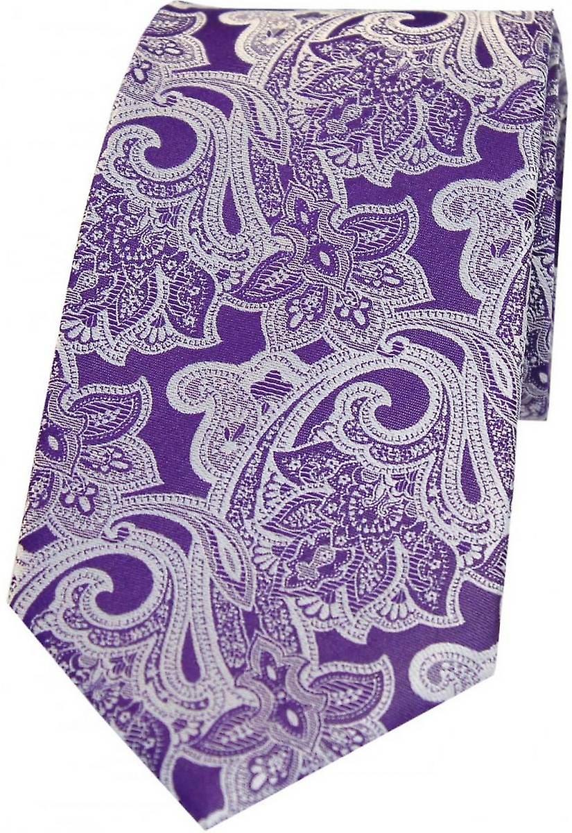 David Van Hagen Edwardian Floral Patterned Silk Tie - Purple