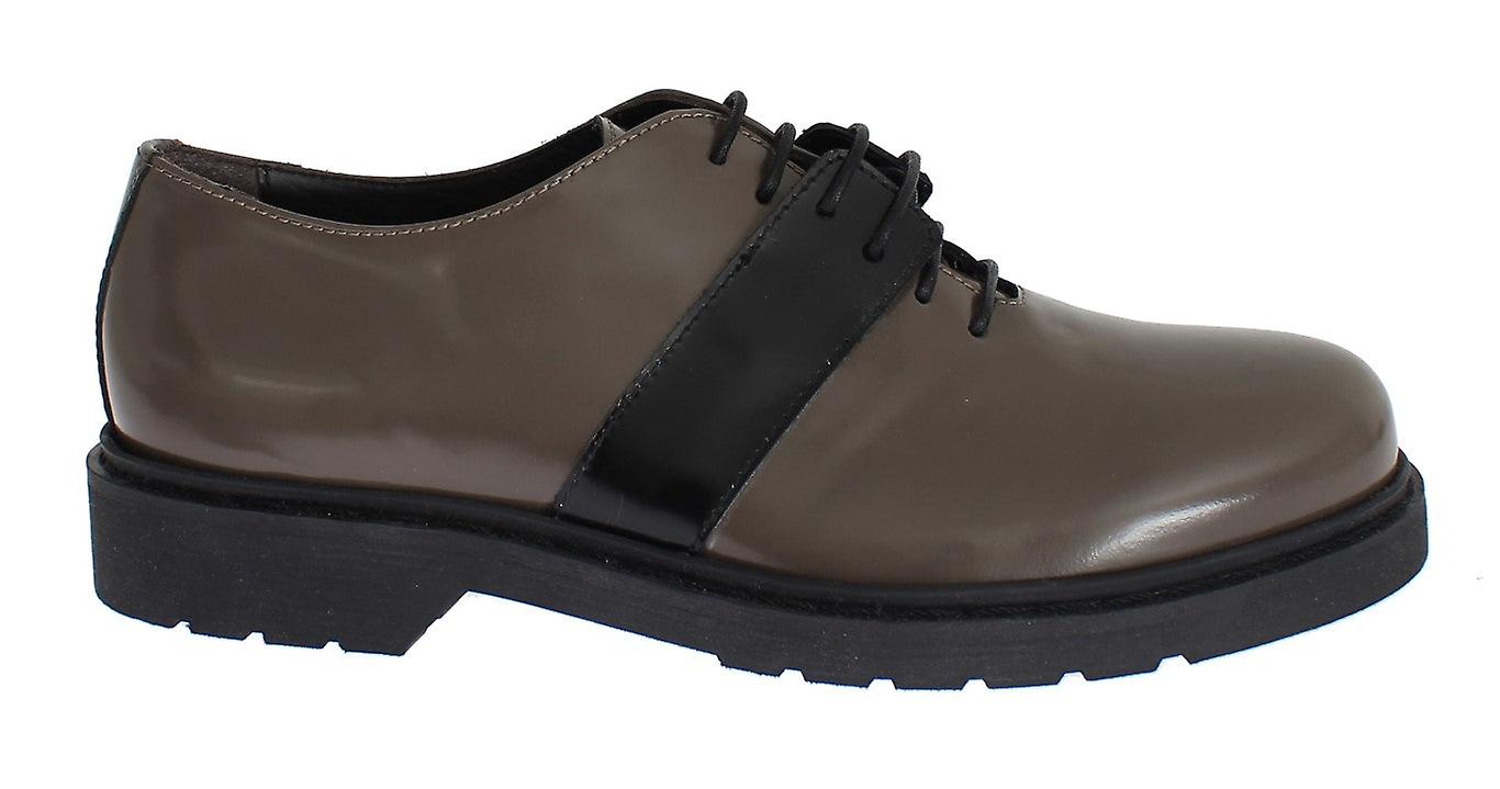 Grey Brown Leather Laceups Shoes