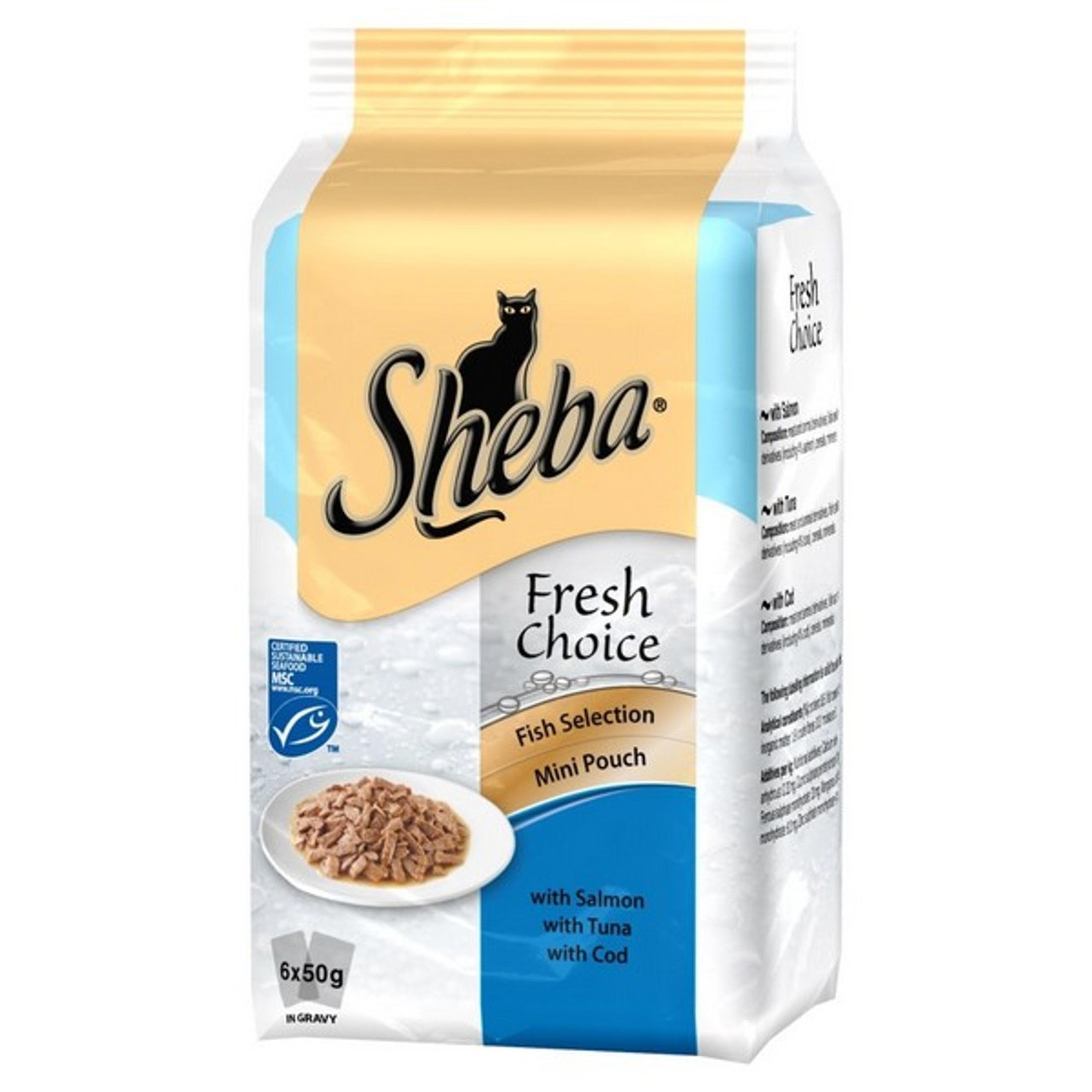 Sheba Fresh & Fine Cat Food Tuna, Cod in Gravy 6 x 50g Case 8