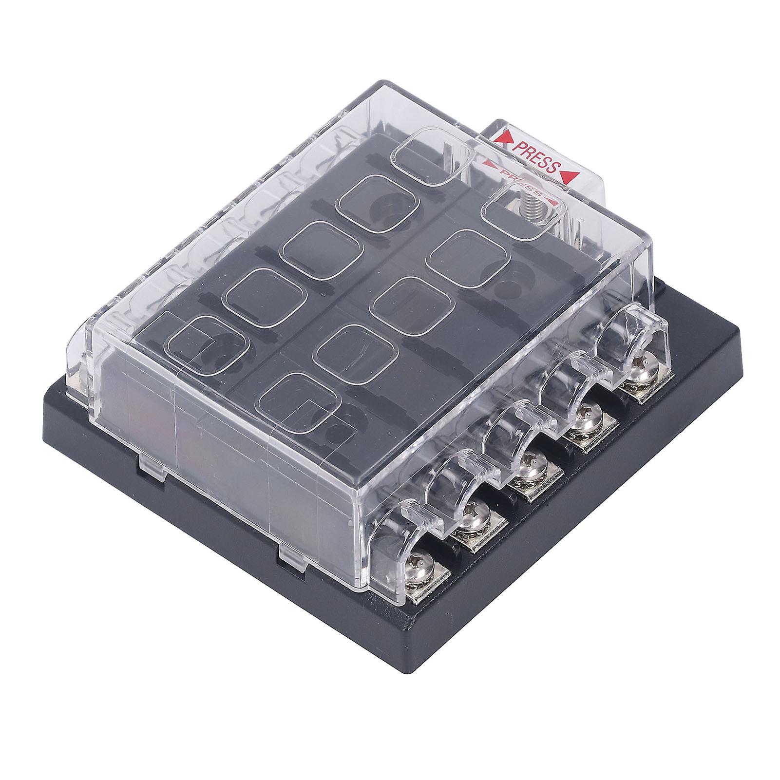 10 Way Fuse Block Waterproof Automotive Fuse Holder Auto Marine Blade Fuse Box 12‑36VDC 