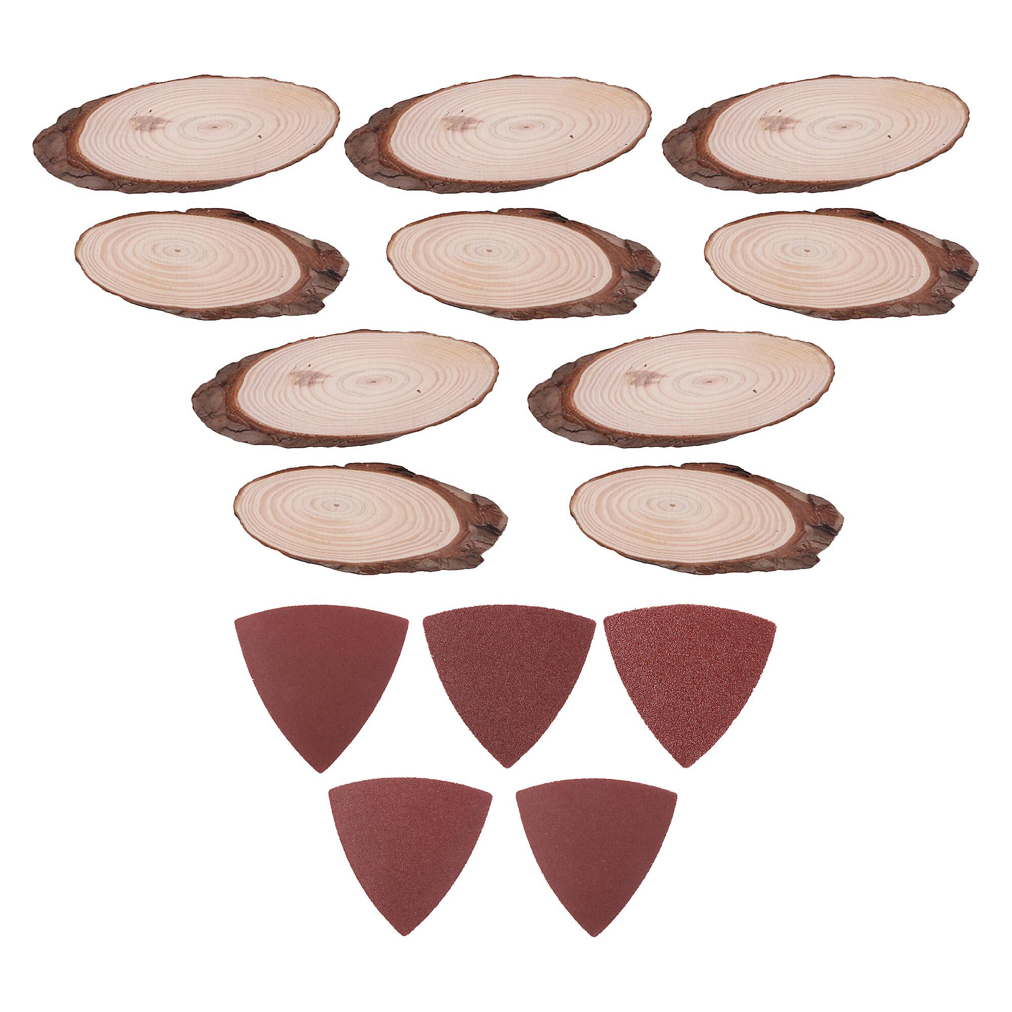 10 Pcs Wooden Log Slices 5.12Inch to 5.9Inch with Triangle Sanding Pads Kit