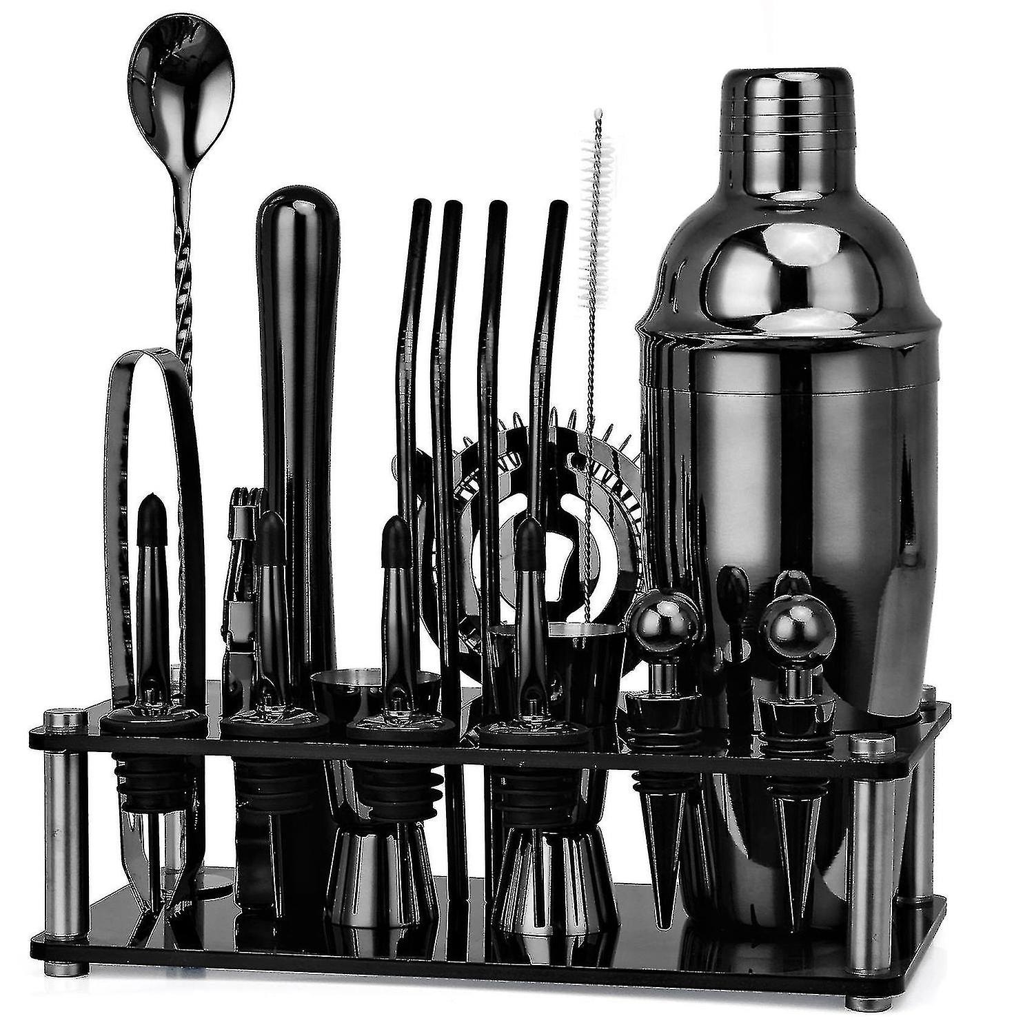 Boston Cocktail Shaker Bar Tool Set of 20 Acrylic Set with Base Black 750ml