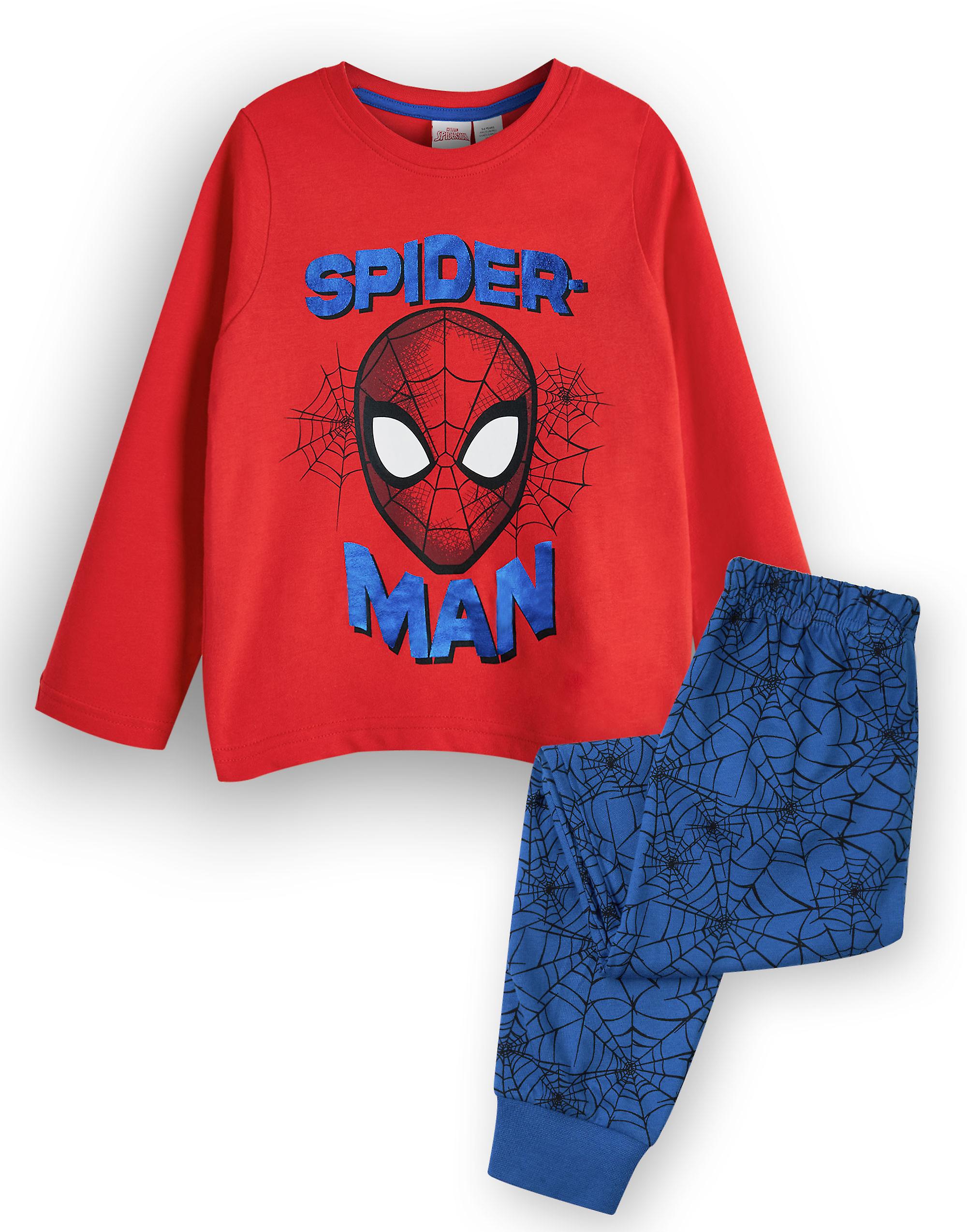 Marvel Boys Long Sleeve Long Leg Pyjama Set Blue Spider Man front Print