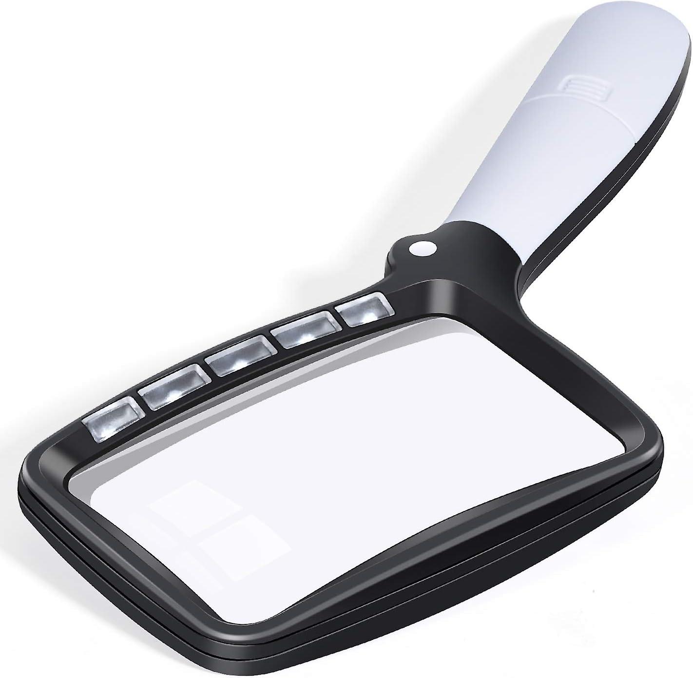 Rectangular Magnifying Glass with Light Magnifier Large Foldable Handheld 5 LED Magnifying Reading(Battery Not Include)