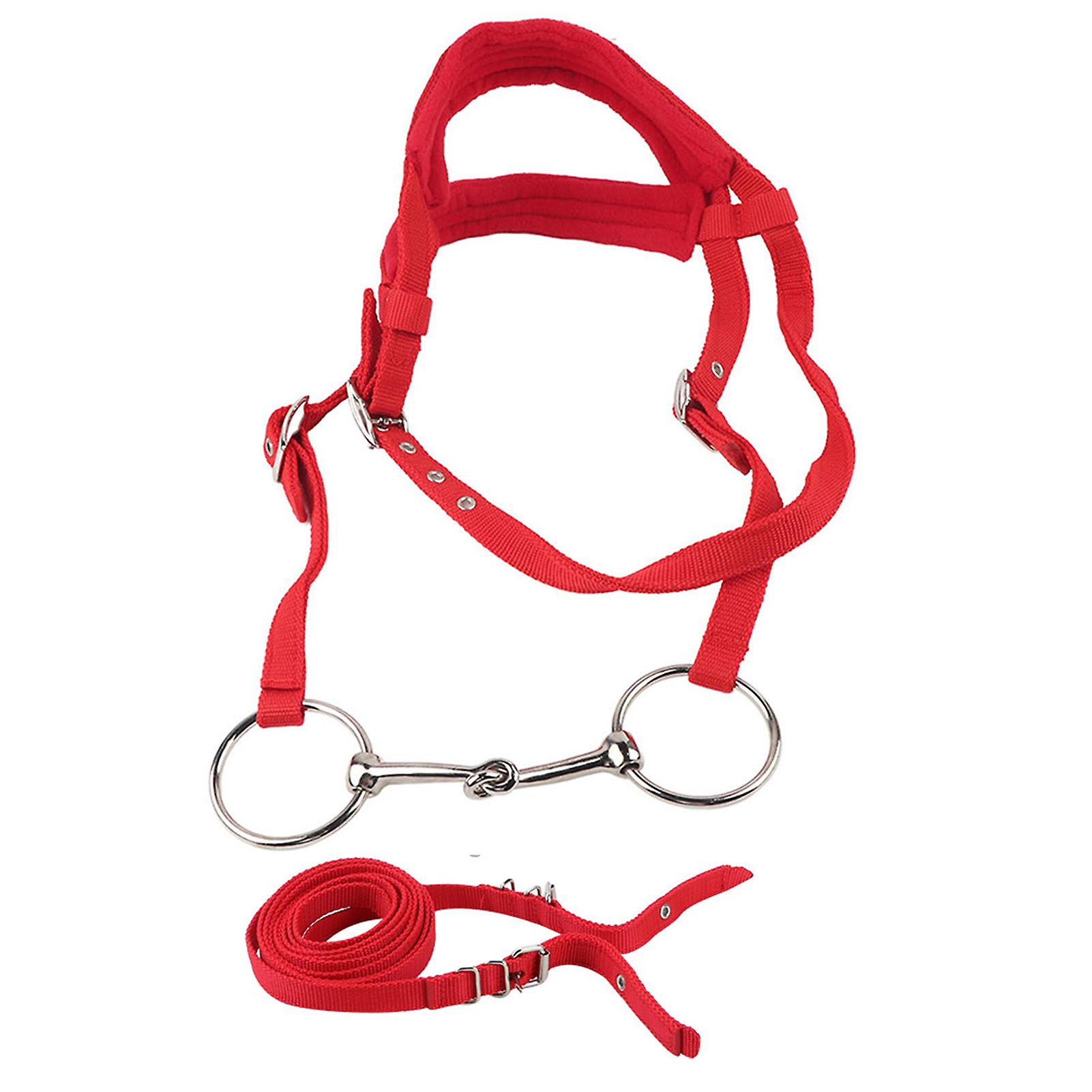Adjustable Horse Bridle Rein Harness Headstall with Soft Cushion Red, Durable Leather Equestrian Tack for Comfortable Riding