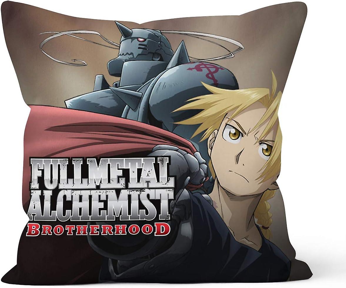 隠されたジッパークロージャー両面装飾枕カバーフルメタル錬金術師兄弟アニメ枕カバーギフト、車の装飾ホームソファベッドに適用