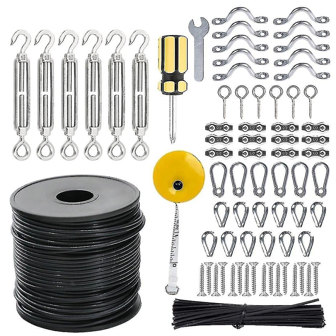 String Light Hanging Kit, 196 Feet of PVC Coated Stainless Steel 304 Wire