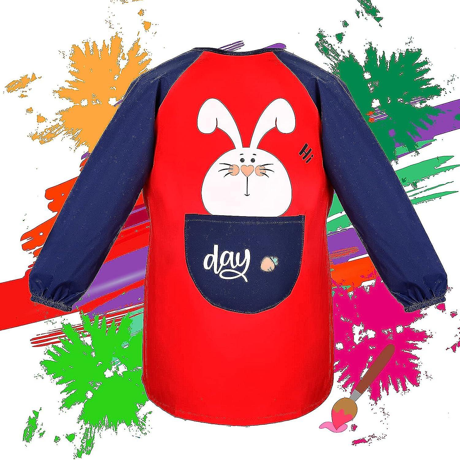 Double Layer Waterproof Painting Coat School with Pockets Painting Gown Children 6~8 Years Red